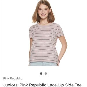 Juniors' Pink Republic Lace-Up Side Tee XL
